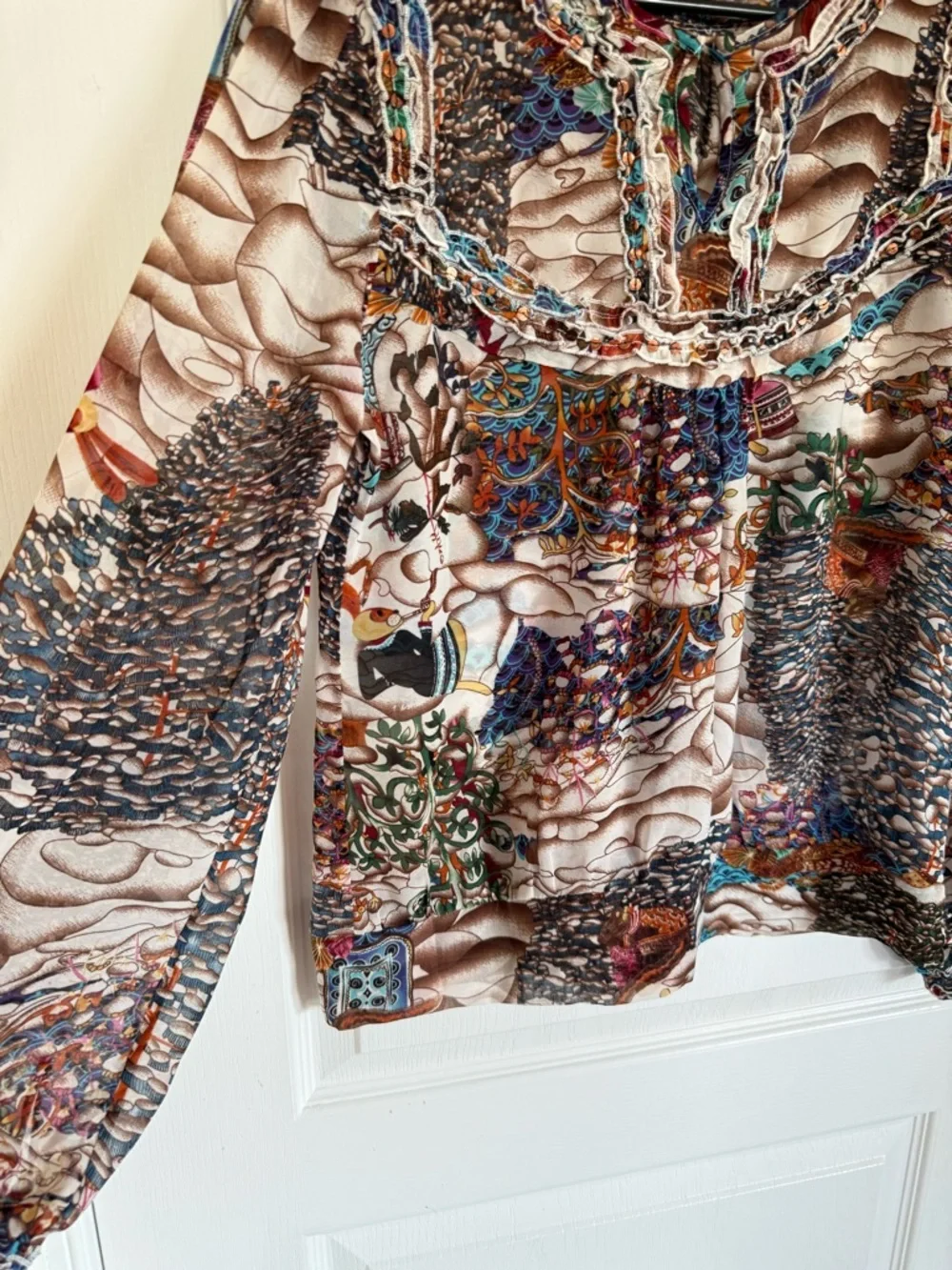 Prada Whimsical Print Vintage 100% Silk Blouse - Picture 5 of 12